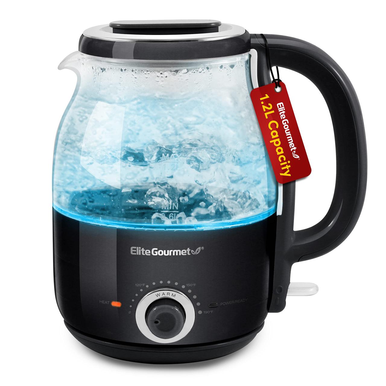 Elite Gourmet EKT1220B Honeypot Electric Cordless Glass Kettle with Temperature Control Tea Coffee & Keep Warm, Hot Water Boiler BPA Free, Auto Shut-Off, 1200 Watts, 1.2L, Black